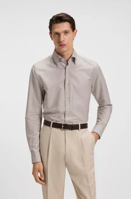 Slim-fit shirt in striped cotton, linen and silk