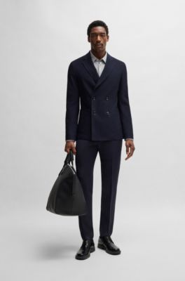 Slim-fit shirt in patterned cotton jacquard, Dark Blue