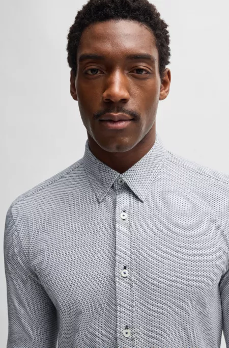 Slim-fit shirt in patterned cotton jacquard