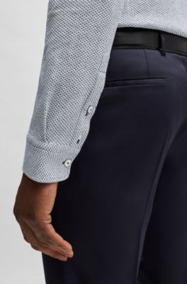 Slim-fit shirt in patterned cotton jacquard, Dark Blue