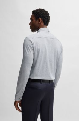 Slim-fit shirt in patterned cotton jacquard, Dark Blue