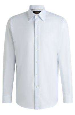 Regular-fit shirt in Italian-made non-iron cotton, Light Blue