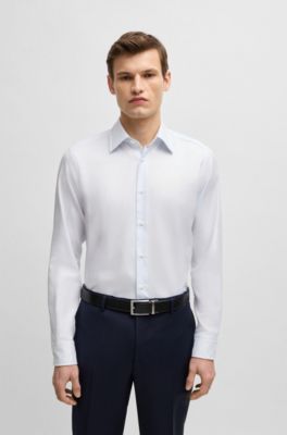 Regular-fit shirt in Italian-made non-iron cotton, Light Blue