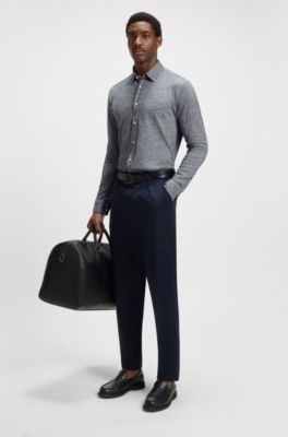 Camisa slim fit de punto flameado de algod&oacute;n y lino, Gris