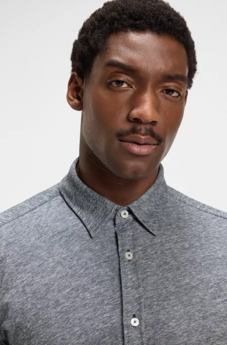 Slim-fit shirt in slub cotton-linen jersey