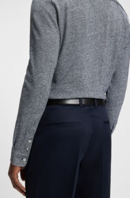 Camisa slim fit de punto flameado de algod&oacute;n y lino, Gris