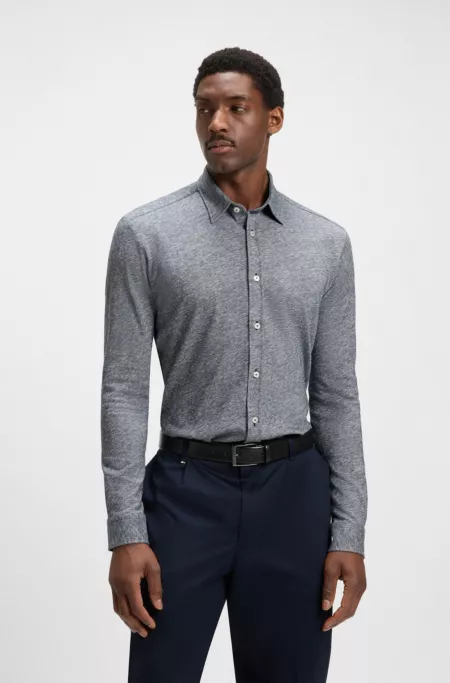 Slim-fit shirt in slub cotton-linen jersey