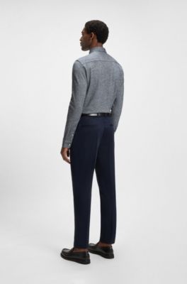 Camisa slim fit de punto flameado de algod&oacute;n y lino, Gris