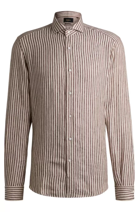 Regular-fit shirt in striped Italian-made linen