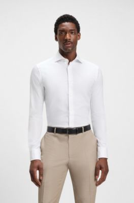 Chemise Slim en tissu stretch performant confectionn&eacute; en Italie, Blanc