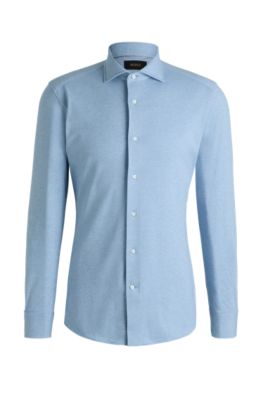 Chemise Slim en coton m&eacute;lang&eacute; italien, Turquoise