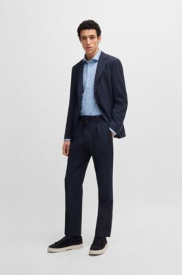 Chemise Slim en coton m&eacute;lang&eacute; italien, Turquoise