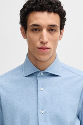 Chemise Slim en coton m&eacute;lang&eacute; italien, Turquoise