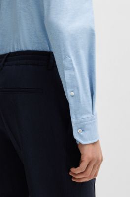 Chemise Slim en coton m&eacute;lang&eacute; italien, Turquoise