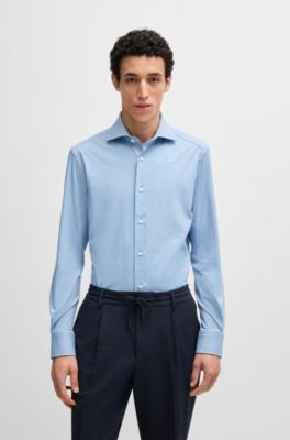 Slim-fit shirt in Italian-made cotton, Turquoise