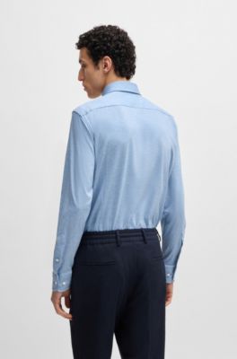 Chemise Slim en coton m&eacute;lang&eacute; italien, Turquoise