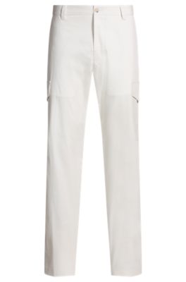 Tapered-fit trousers in cotton, silk and stretch, White