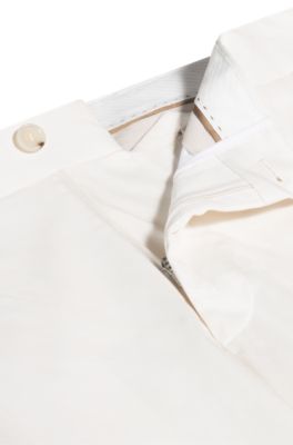 Tapered-fit trousers in cotton, silk and stretch, White