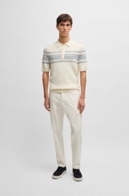 Tapered-fit trousers in cotton, silk and stretch, White