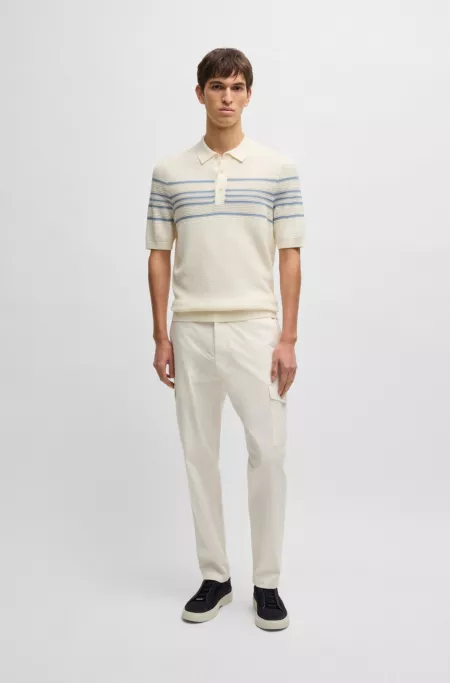 Tapered-fit trousers in cotton, silk and stretch