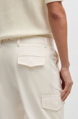 Tapered-fit trousers in cotton, silk and stretch, White