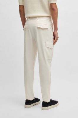 Tapered-fit trousers in cotton, silk and stretch, White