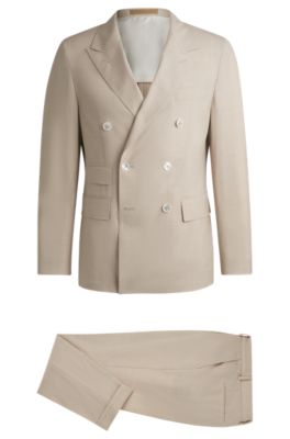 Slim-fit suit in patterned wool and silk, Light Brown