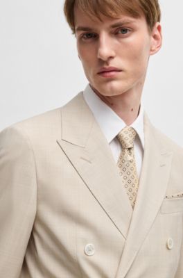 Slim-fit suit in patterned wool and silk, Light Brown