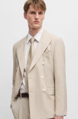 Slim-fit suit in patterned wool and silk, Light Brown