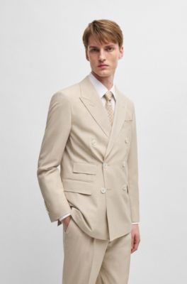 Slim-fit suit in patterned wool and silk, Light Brown