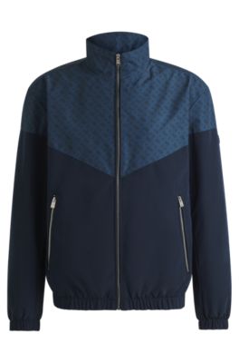 Water-repellent jacket with monogram pattern, Dark Blue