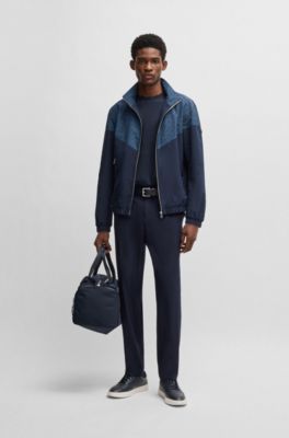 Water-repellent jacket with monogram pattern, Dark Blue