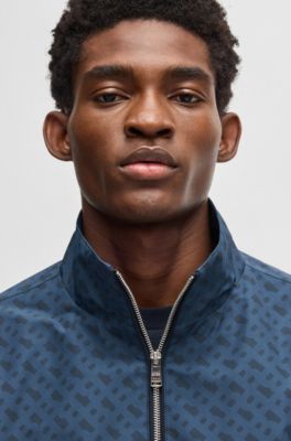 Water-repellent jacket with monogram pattern, Dark Blue