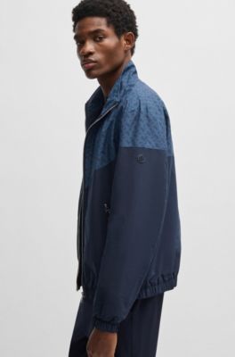 Water-repellent jacket with monogram pattern, Dark Blue