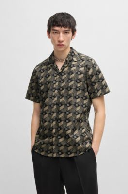 Camisa relaxed fit en algod&oacute;n con logo geom&eacute;trico estampado, Fantas&iacute;a