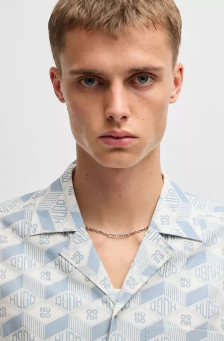 Relaxed-fit shirt in cotton with geometric-logo print