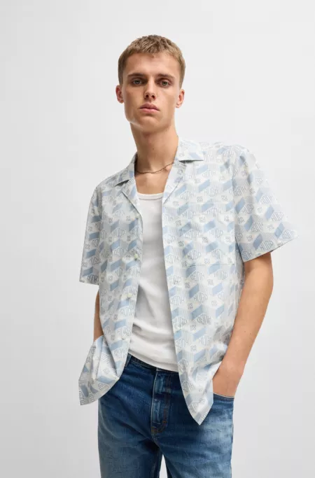 Relaxed-fit shirt in cotton with geometric-logo print