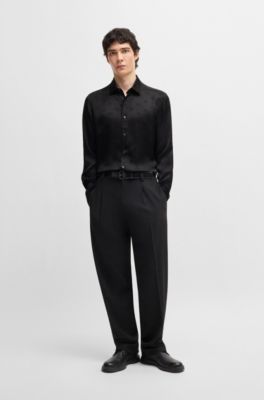 Extra-slim-fit shirt with geometric-logo jacquard, Black