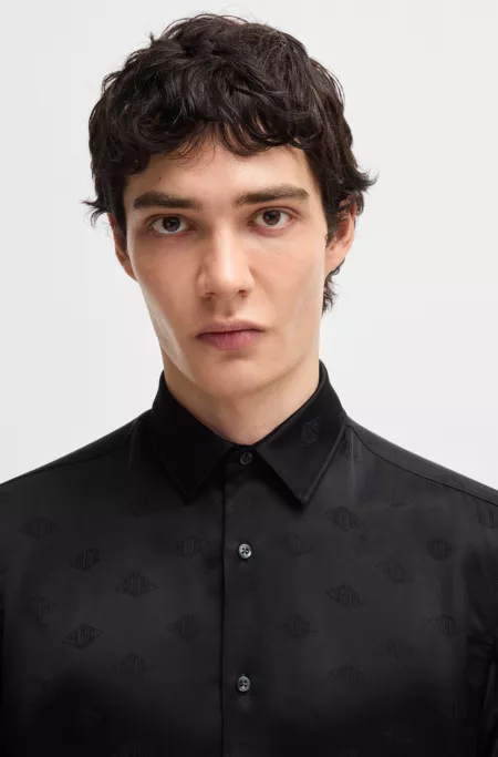 Extra-slim-fit shirt with geometric-logo jacquard