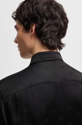 Extra-slim-fit shirt with geometric-logo jacquard, Black