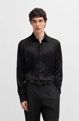 Chemise extra slim en jacquard &agrave; logo g&eacute;om&eacute;trique, Noir