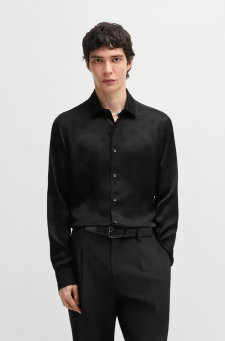 Extra-slim-fit shirt with geometric-logo jacquard