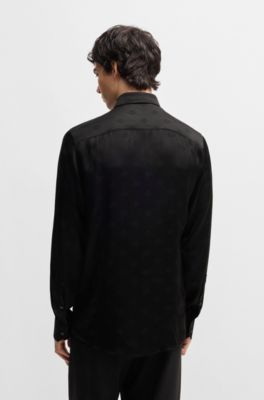Extra-slim-fit shirt with geometric-logo jacquard, Black