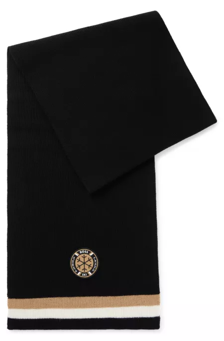 BOSS Ski virgin-wool scarf with logo badge