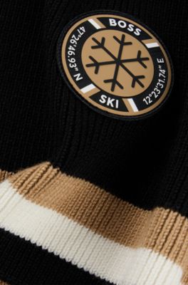 &Eacute;charpe en laine vierge avec badge logot&eacute; BOSS Ski, Noir