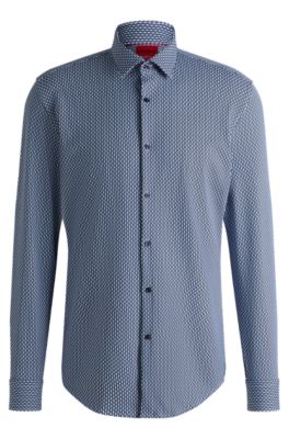 Camisa slim fit en punto t&eacute;cnico el&aacute;stico estampado, Azul oscuro