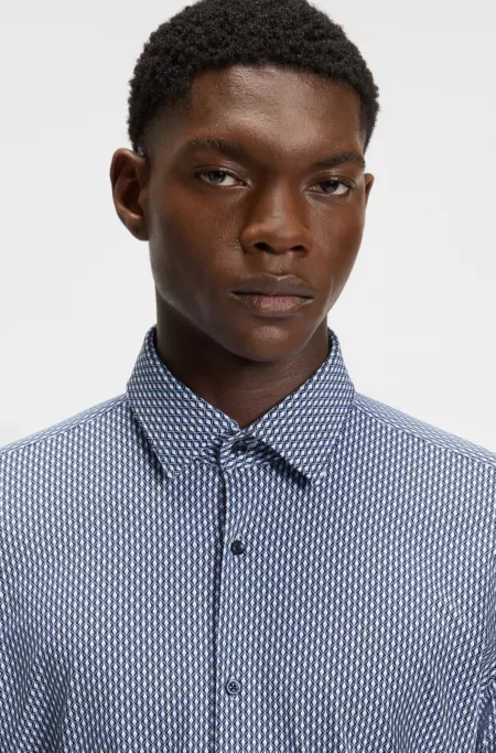 Slim-fit shirt in printed performance-stretch jersey