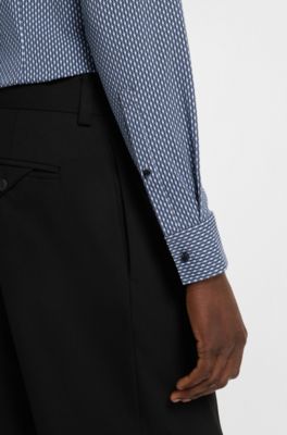 Camisa slim fit en punto t&eacute;cnico el&aacute;stico estampado, Azul oscuro