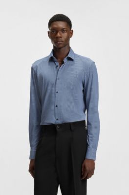 Camisa slim fit en punto t&eacute;cnico el&aacute;stico estampado, Azul oscuro