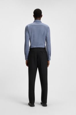 Camisa slim fit en punto t&eacute;cnico el&aacute;stico estampado, Azul oscuro